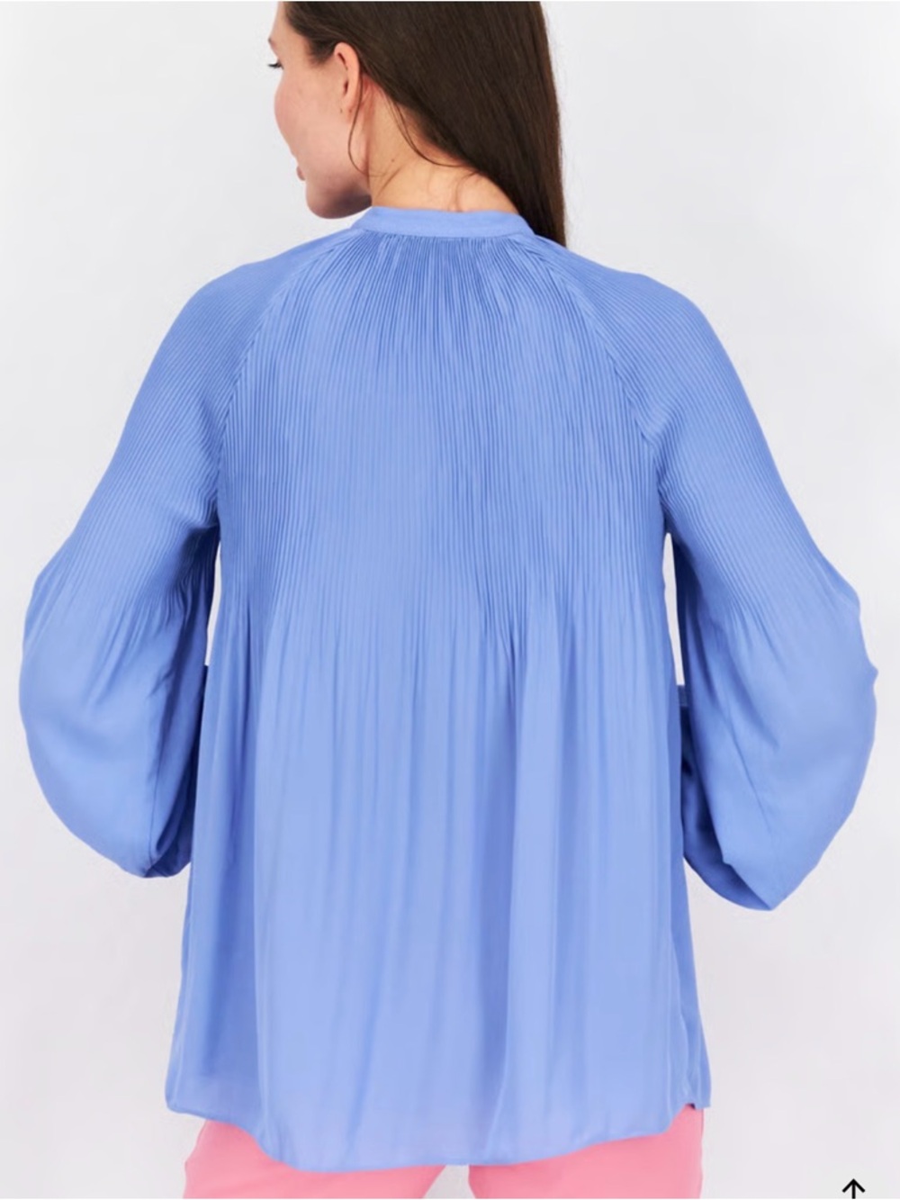 Lauren Ralph Lauren Sky Blue Pleated Button-Front Blouse - Picture 2 of 8